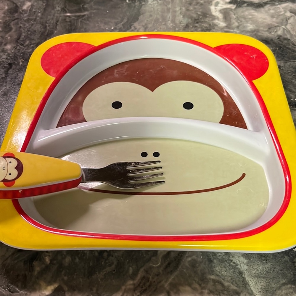 Skip Hop monkey plate and fork